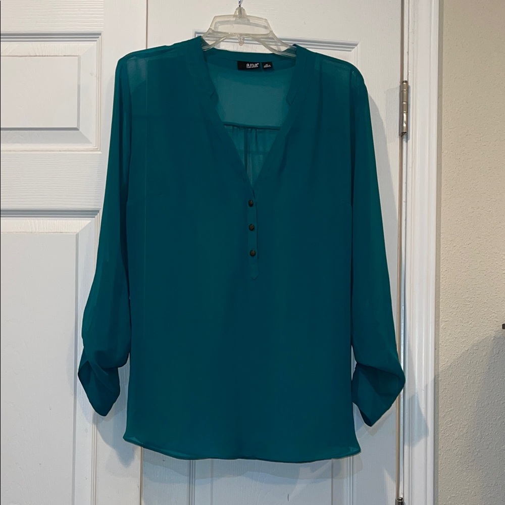 Ana, green sheer blouse